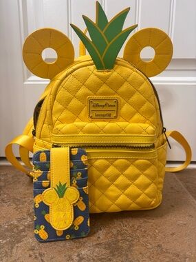 Loungefly Yellow Pineapple Mickey Ear Quilted Mini Backpack with Cardholder
